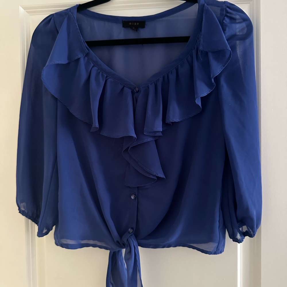 Blue Sheer Ruffle Blouse